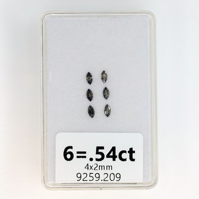 6=.54ct 4x2mm Marquise Cut  Salt and Pepper Diamonds