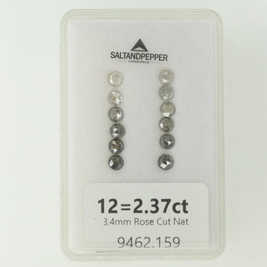 12=2.37ct 3.4mm ROSE CUT Salt and Pepper Diamonds