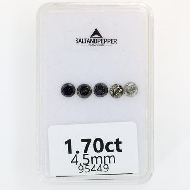1.70ct TW 4.5mm RBC Salt and Pepper Diamonds