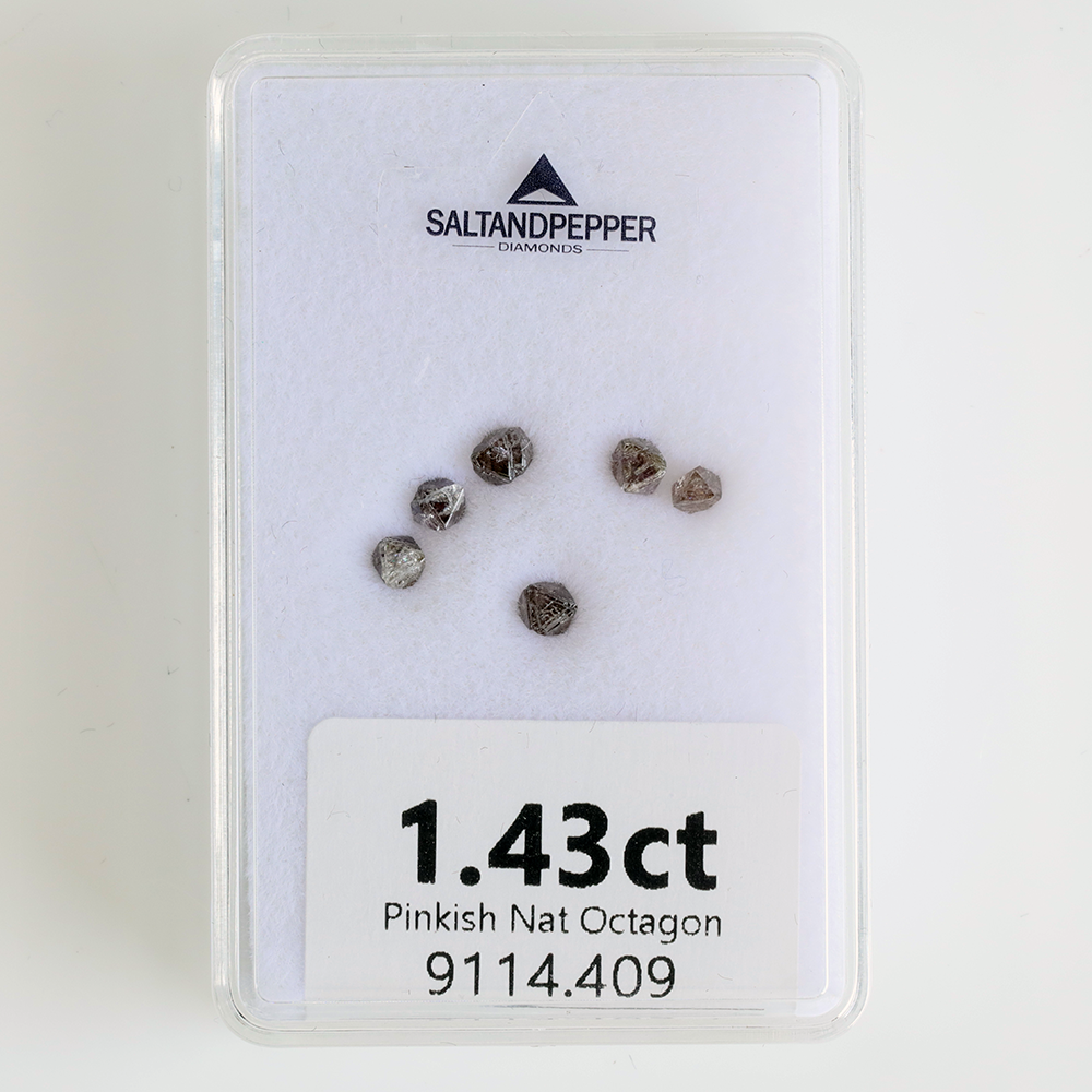 1.43ct Natural Pinkish Rough Salt and Pepper Diamond Octahedron Parcel