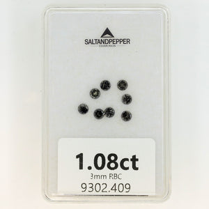 1.08ct 3mm Round Brilliant Cut Salt and Pepper Diamonds