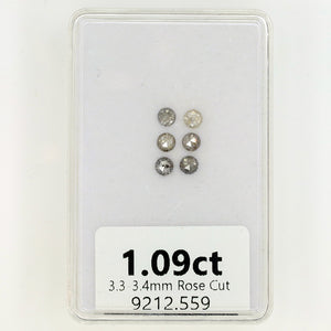 1.09ct 3.3-3.4mm Round Rose Cut Salt and Pepper Diamonds