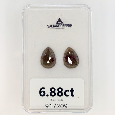 2=6.88ct Pear Rose Cut Salt and Pepper Diamonds