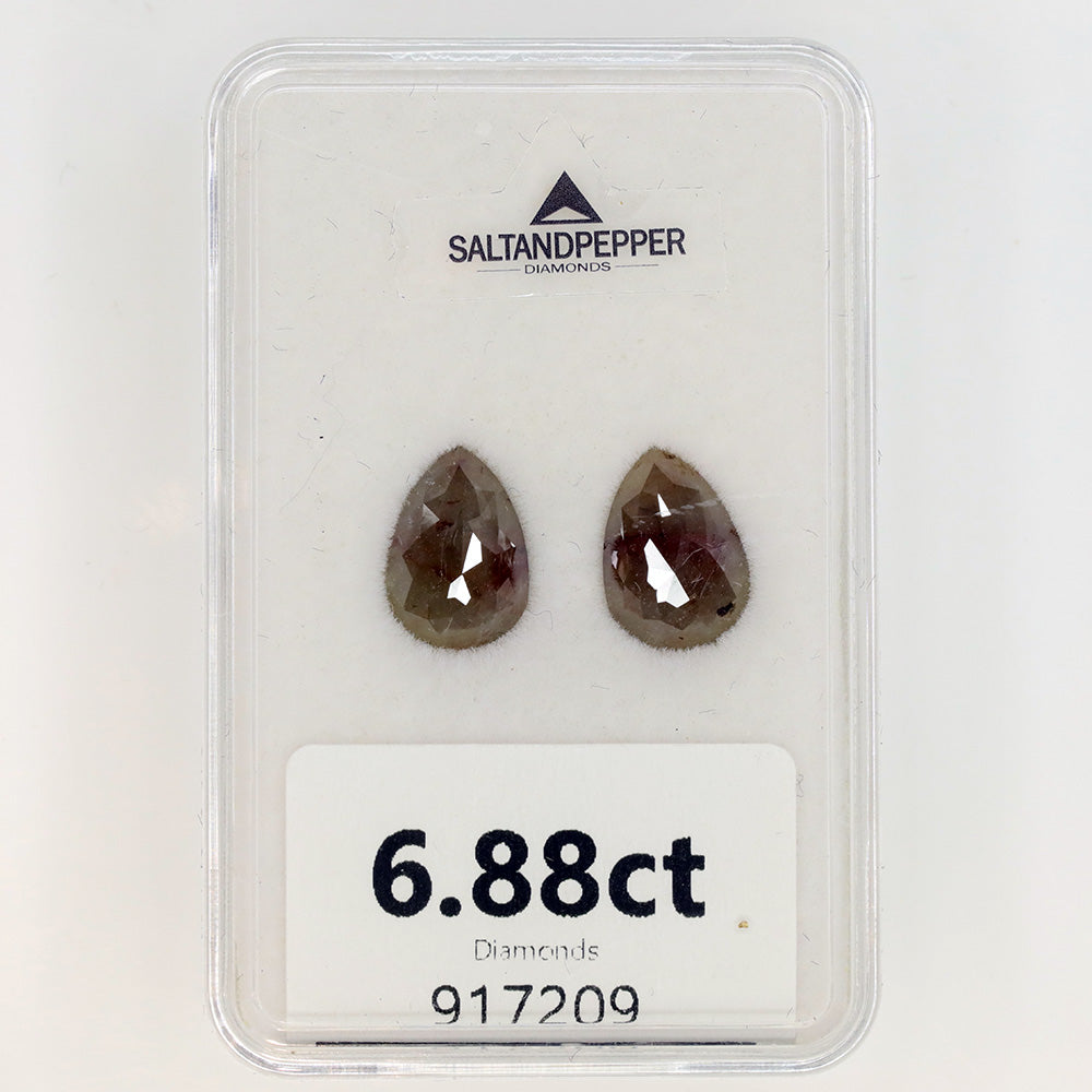 2=6.88ct Pear Rose Cut Salt and Pepper Diamonds