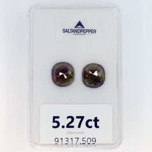 2=5.27ct Pear Rose Cut Salt and Pepper Diamonds