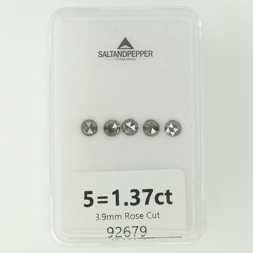 5=1.37ct 3.9mm ROSE CUT Salt and Pepper Diamonds